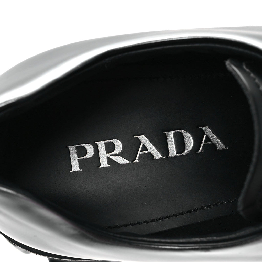 Prada Spazzolato Rois Sfumato Monolith 55mm Derby Loafers 5.5 Black Argento