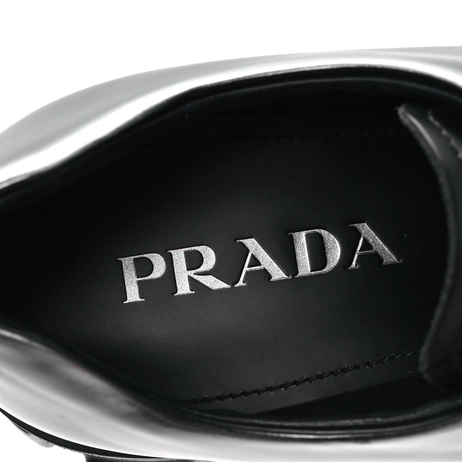 Prada Spazzolato Rois Sfumato Monolith 55mm Derby Loafers 5.5 Black Argento