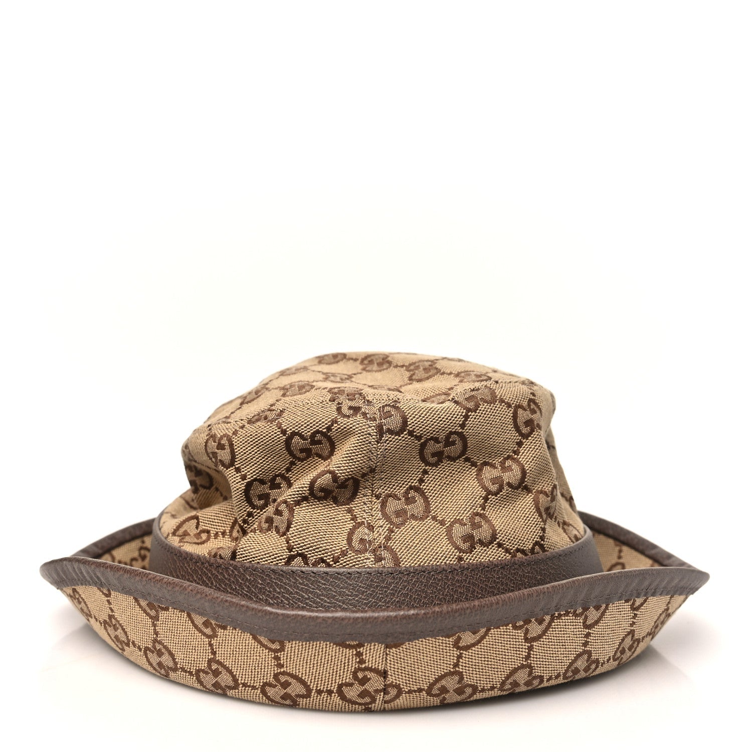 Gucci Monogram Textured Dollar Calfskin GG Jago Bucket Hat M Cacao Beige