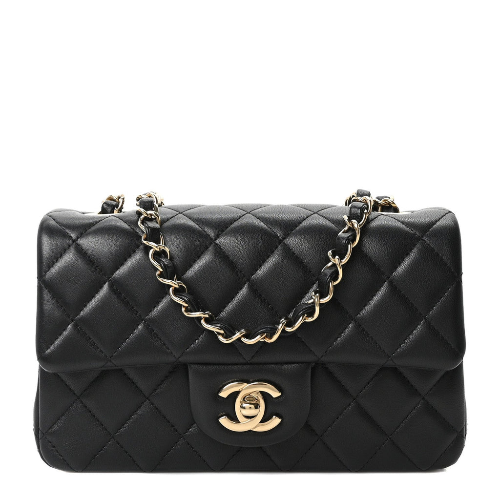 Chanel Lambskin Quilted Mini Rectangular Flap Black