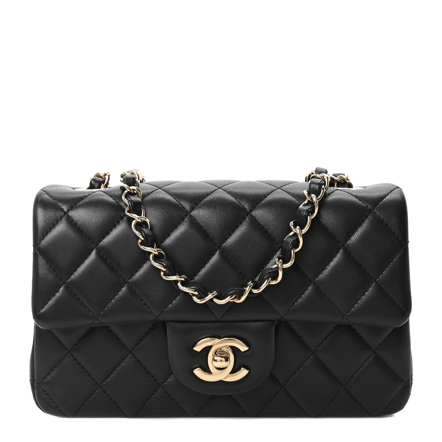 Chanel Lambskin Quilted Mini Rectangular Flap Black