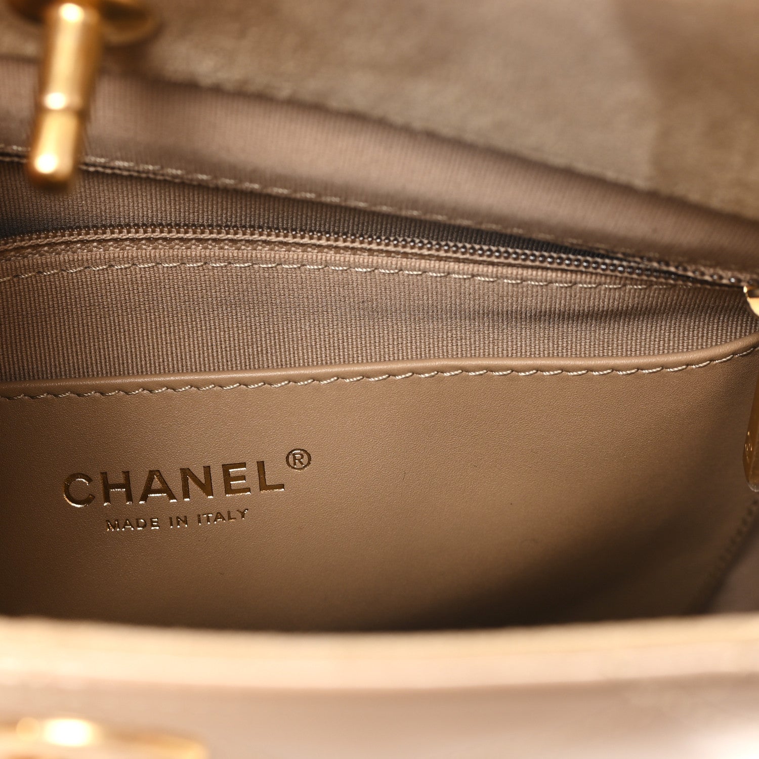 Chanel Shiny Calfskin Suede Goatskin Quilted Hobo Beige