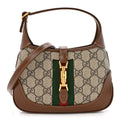 Gucci GG Supreme Monogram Azalea Calfskin Web Mini Jackie 1961 Hobo Beige Ebony Brown Sugar