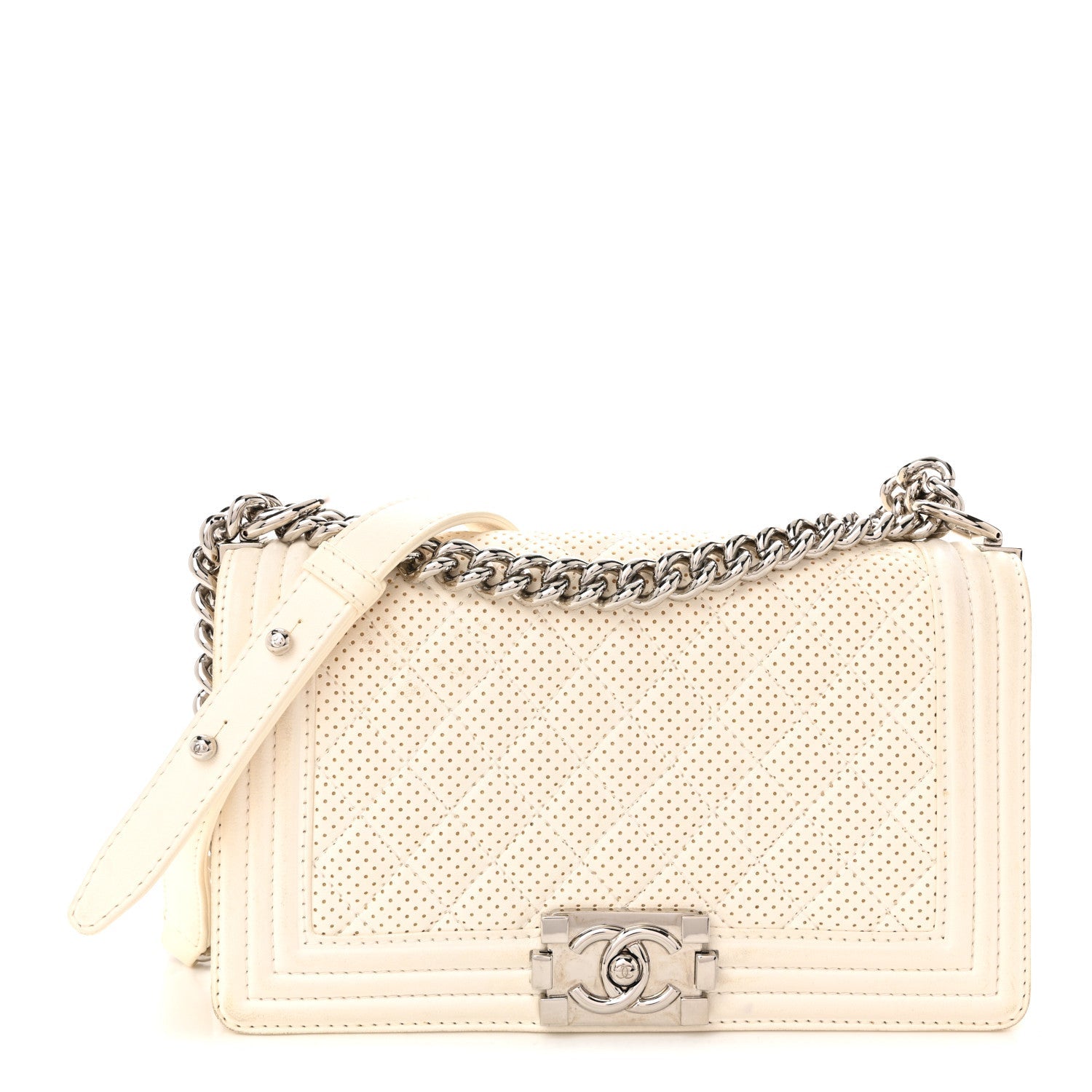 Chanel Lambskin Perforated Medium Boy Flap White