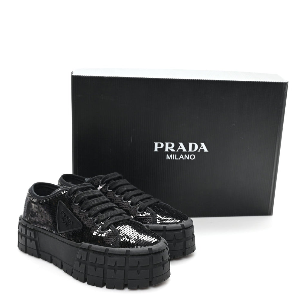 Prada Paillettes Triangle Logo Double Wheel 50mm Sneakers 37 Black