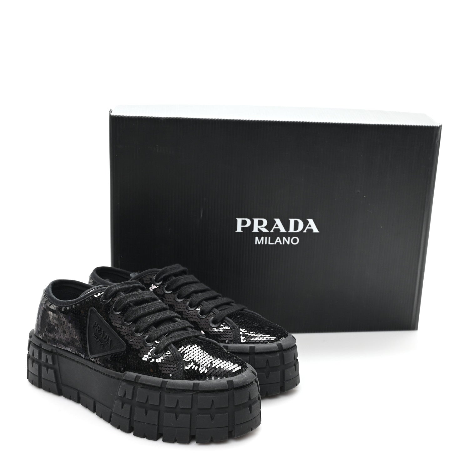 Prada Paillettes Triangle Logo Double Wheel 50mm Sneakers 37 Black