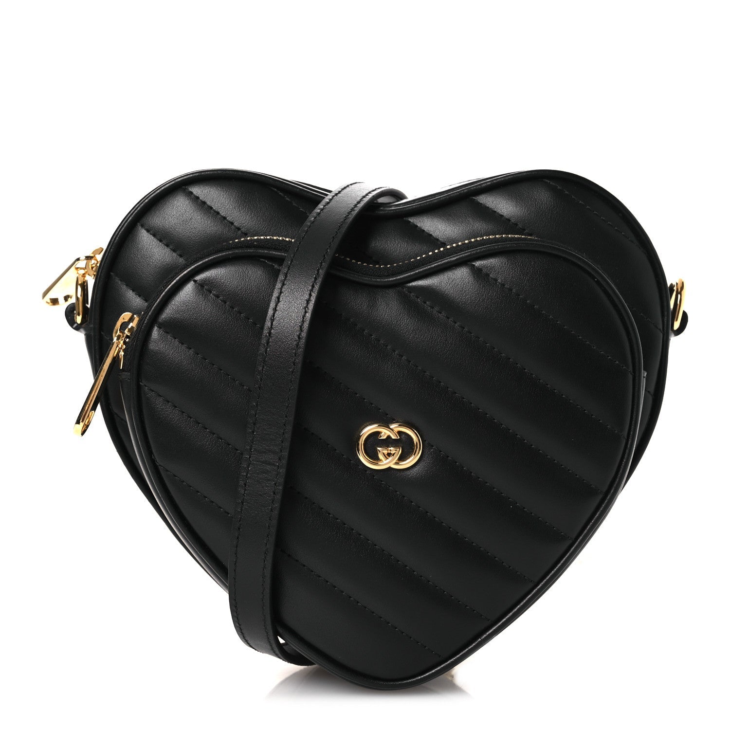 Gucci Calfskin Matelasse DDiagonal Mini Interlocking G Heart Shoulder Bag Black