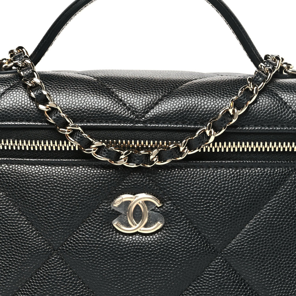 Chanel Caviar Quilted Top Handle Slim Vanity With Chain Black