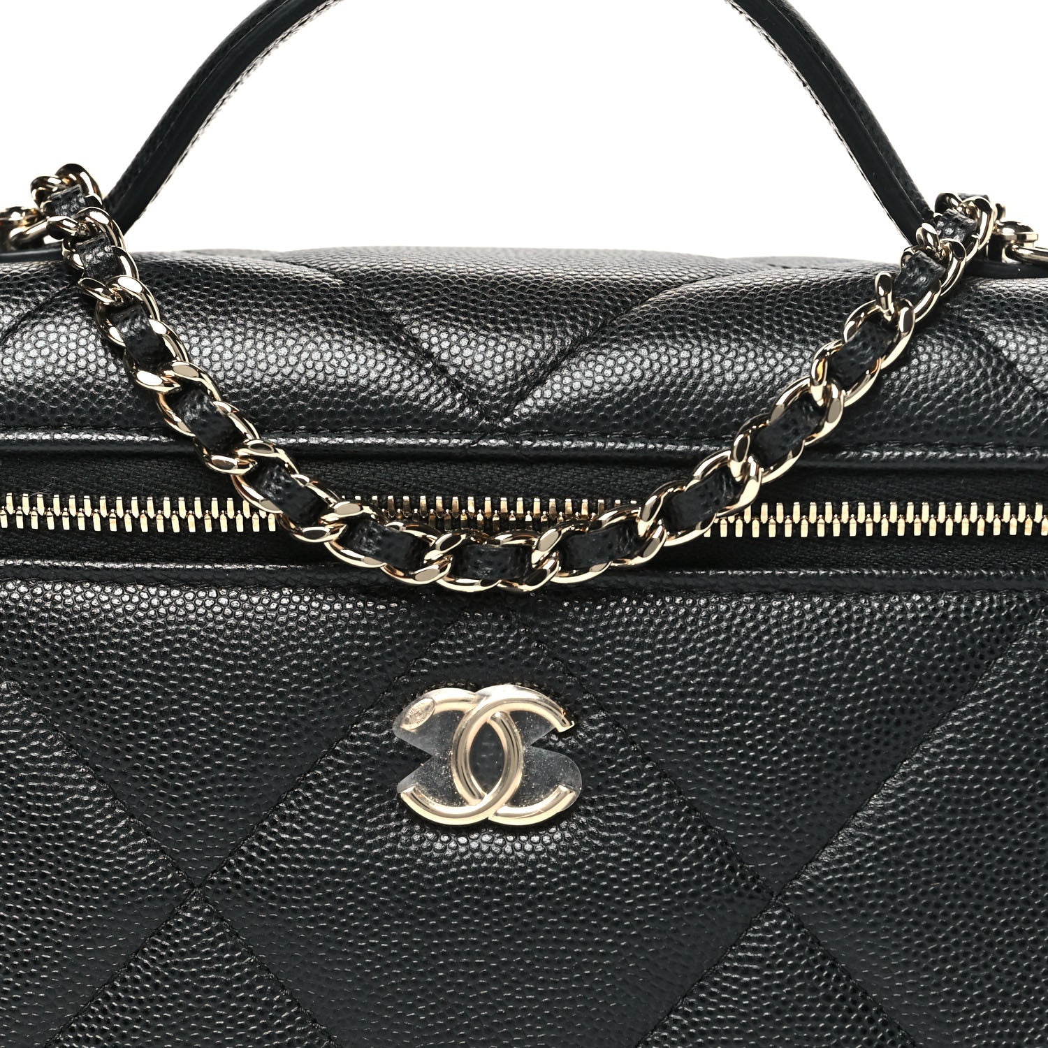 Chanel Caviar Quilted Top Handle Slim Vanity With Chain Black