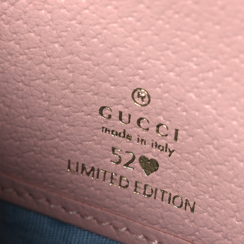 Gucci New Denim GG Monogram Calfskin Love Parade Zip Around Wallet Light Pink