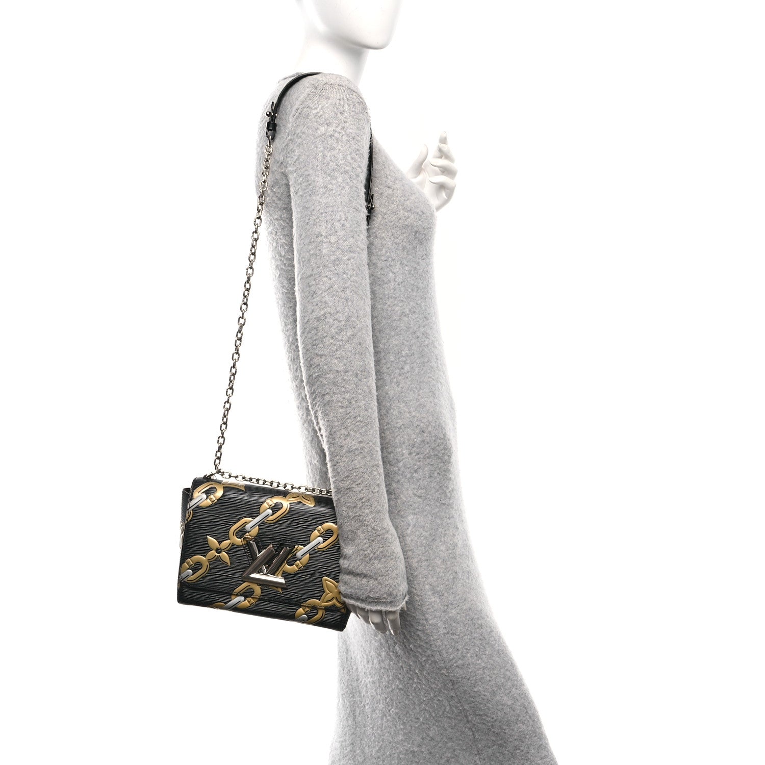 Louis Vuitton Epi Chain Flower Twist Shoulder Bag MM Black