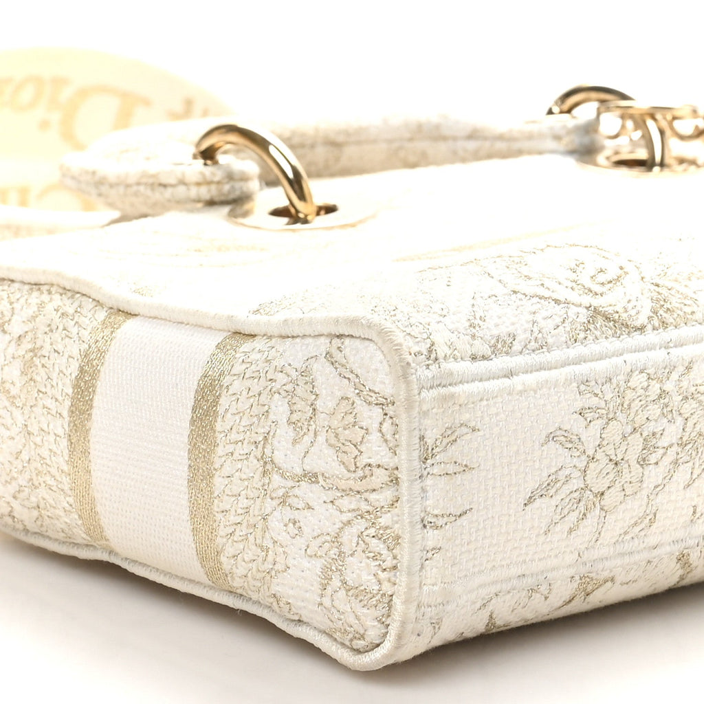 Christian Dior Canvas Embroidered Medium Jardin D'Hiver Lady D-Joy White Gold