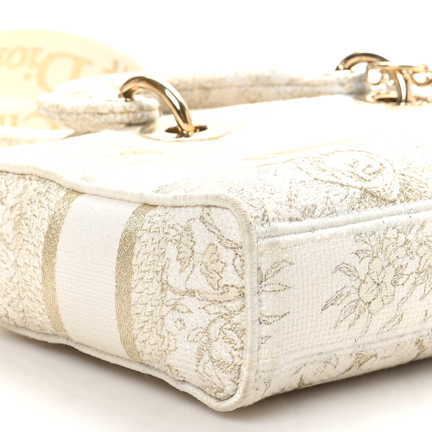 Christian Dior Canvas Embroidered Medium Jardin D'Hiver Lady D-Joy White Gold