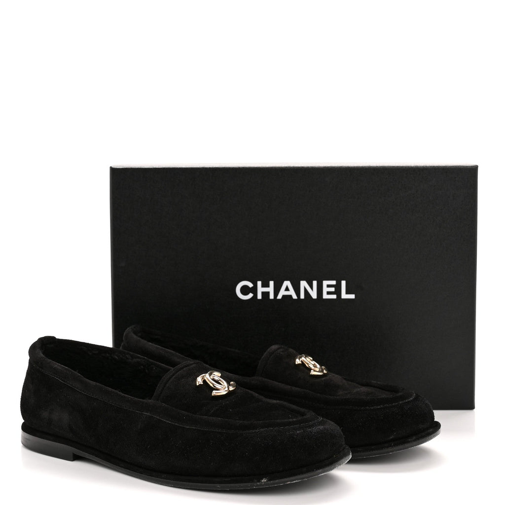 Chanel Suede Calfskin CC Loafers 39.5 Black