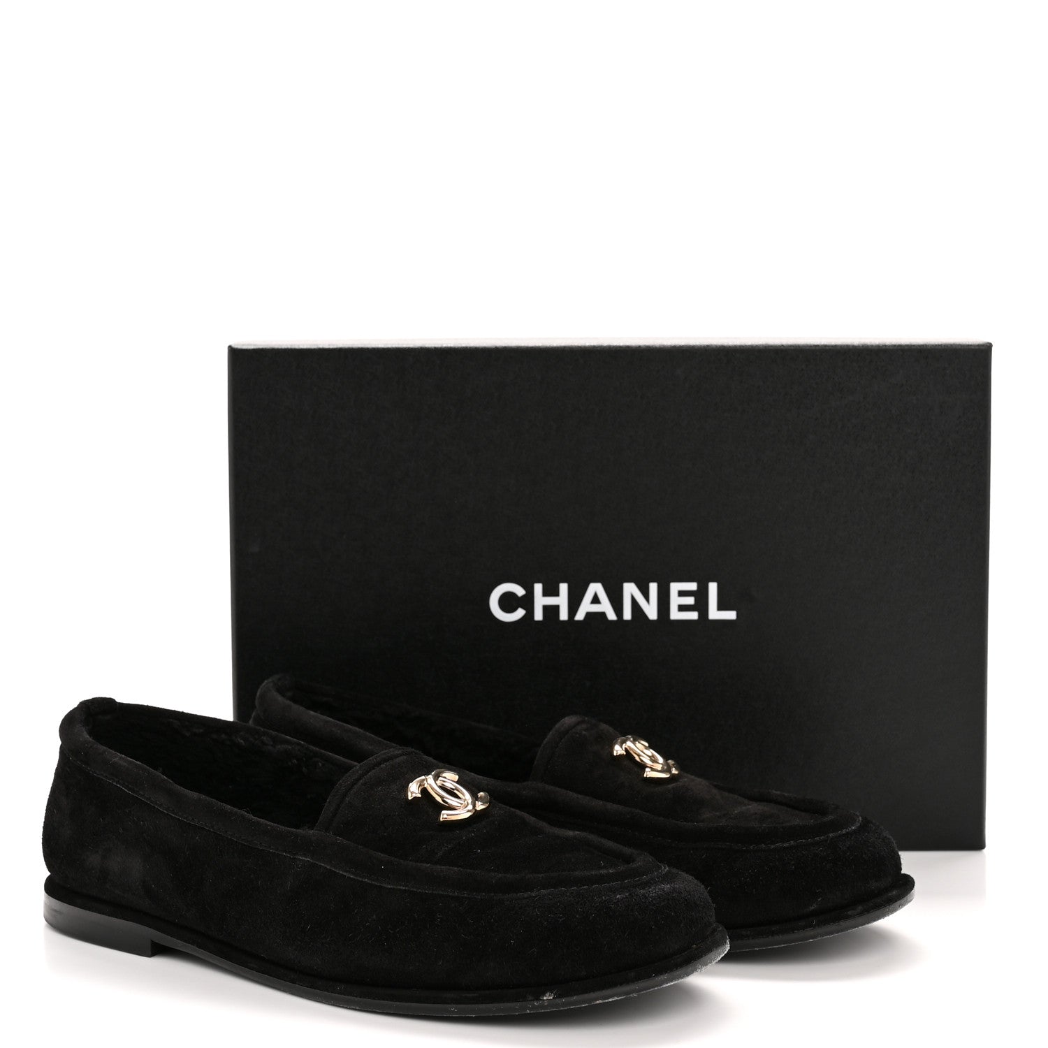 Chanel Suede Calfskin CC Loafers 39.5 Black