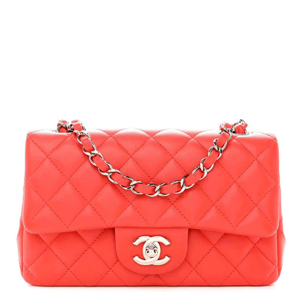 Chanel Lambskin Quilted Mini Rectangular Flap Red