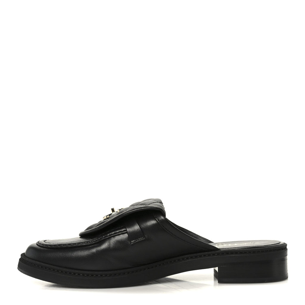 Lambskin Quilted CC Turnlock Mules 40 Black