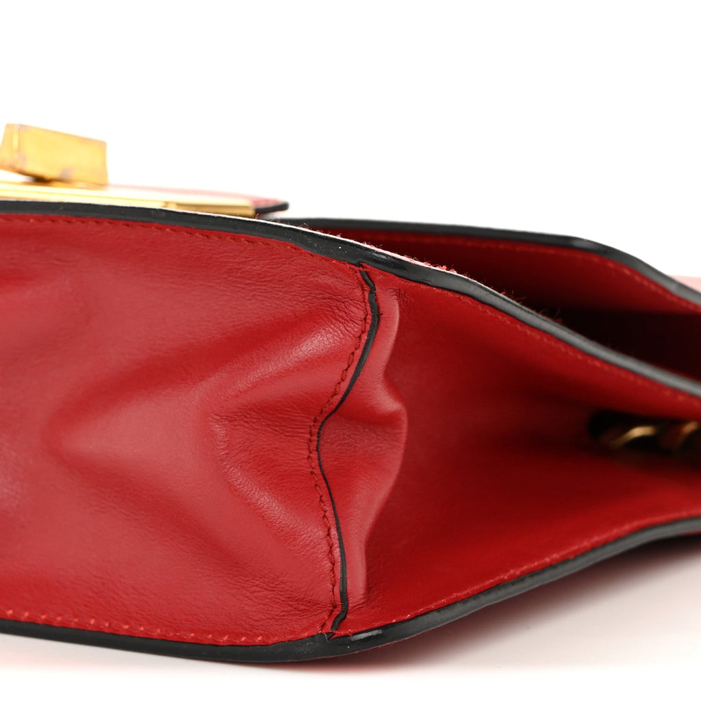 Prada Saffiano Turn Lock Chain Shoulder Bag Fuoco