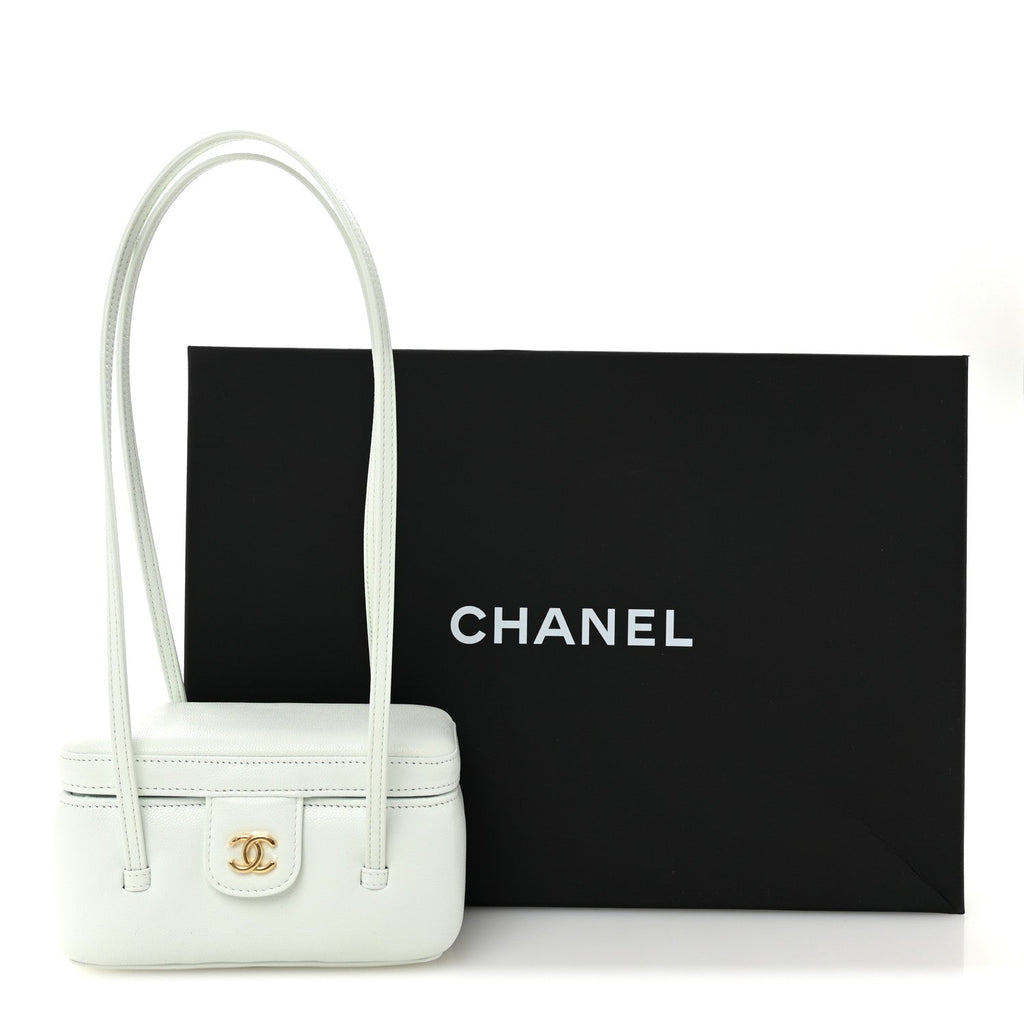 Chanel Shiny Caviar Preppy Coco Long Vanity With Strap Light Blue