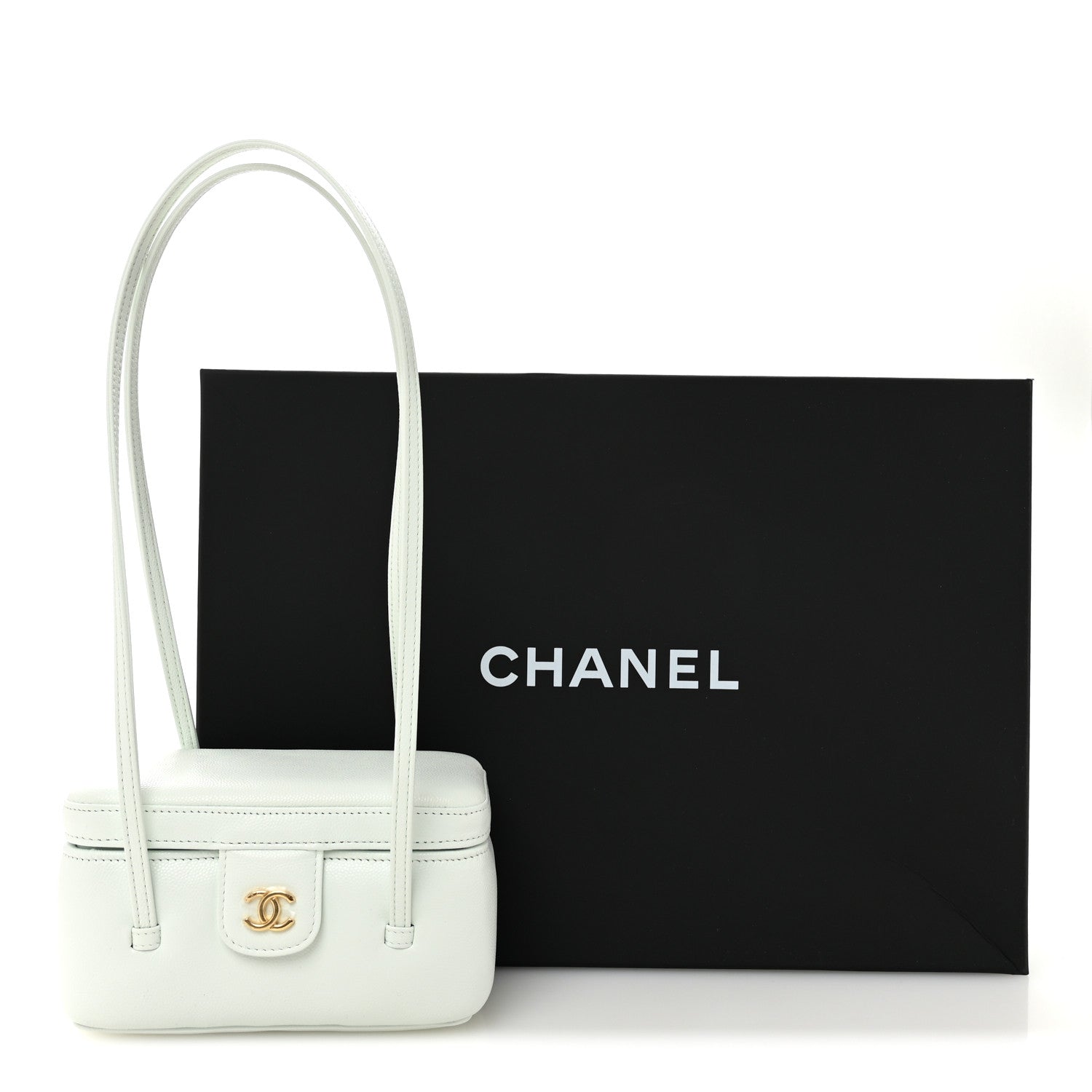 Chanel Shiny Caviar Preppy Coco Long Vanity With Strap Light Blue