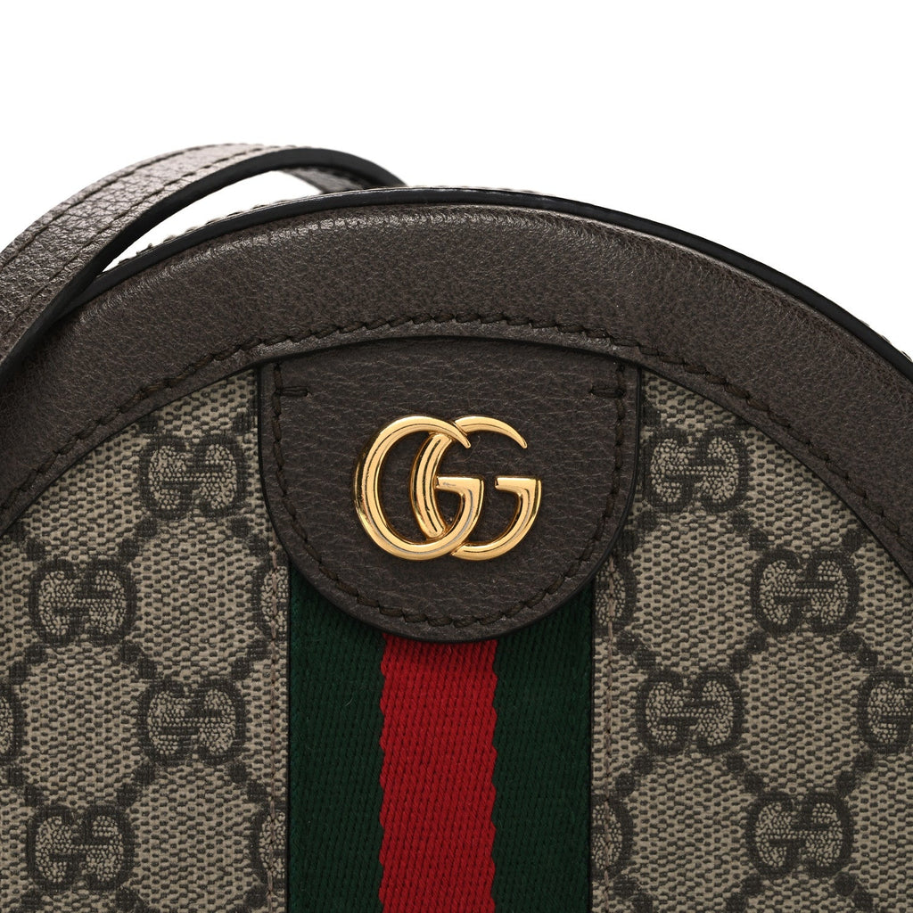 Gucci GG Supreme Monogram Web Mini Ophidia Round Shoulder Bag Brown