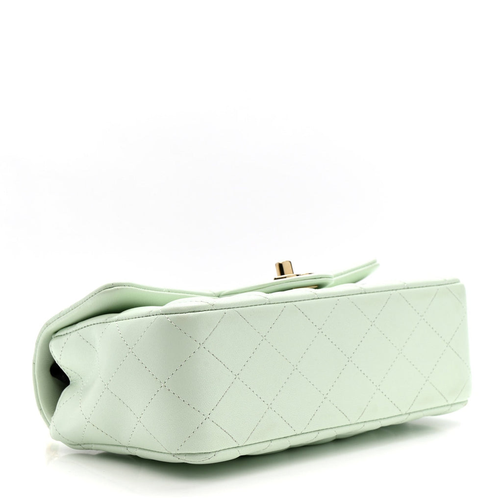 Chanel Lambskin Quilted Mini Rectangular Flap Light Green