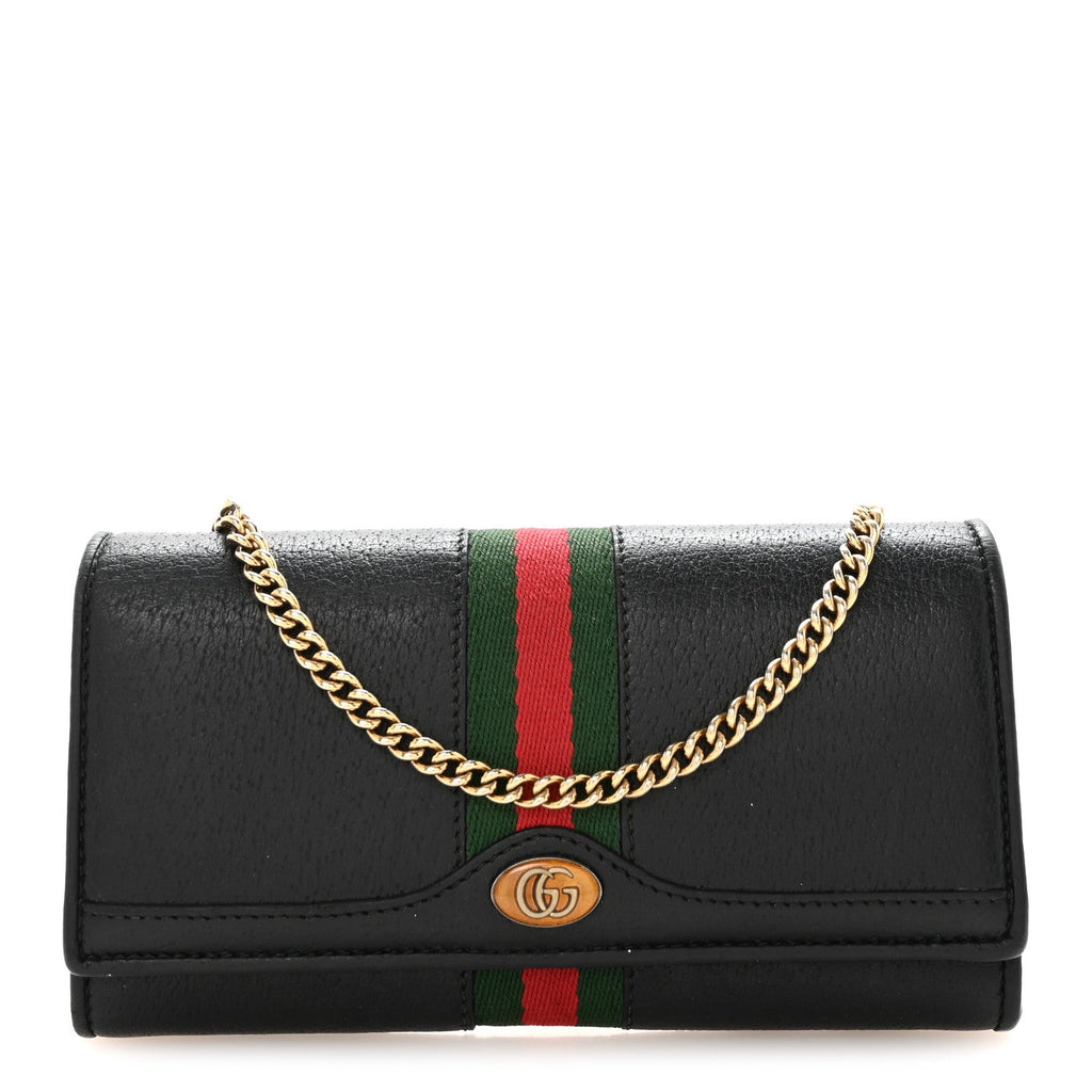 Gucci Dollar Calfskin Web Ophidia Wallet On Chain Black