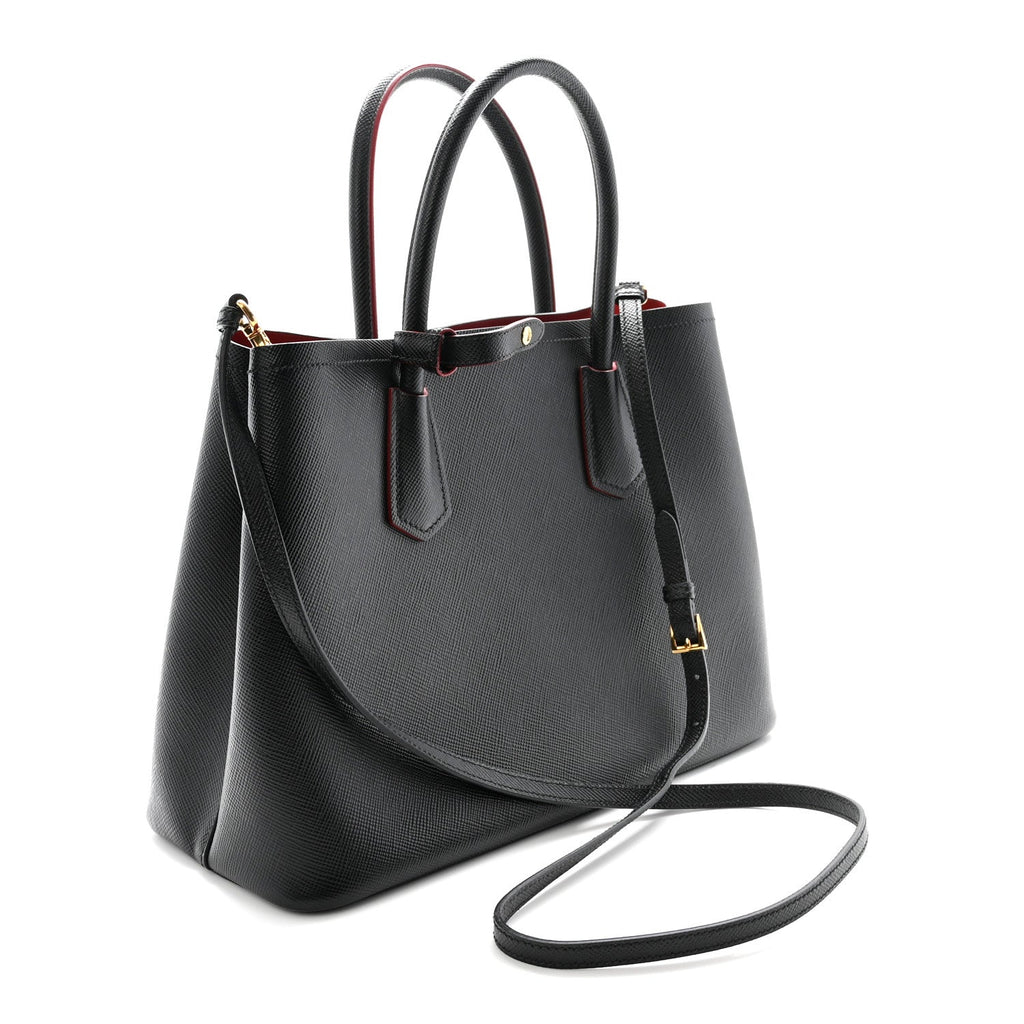 Prada Saffiano Cuir Medium Double Bag Black Fuoco