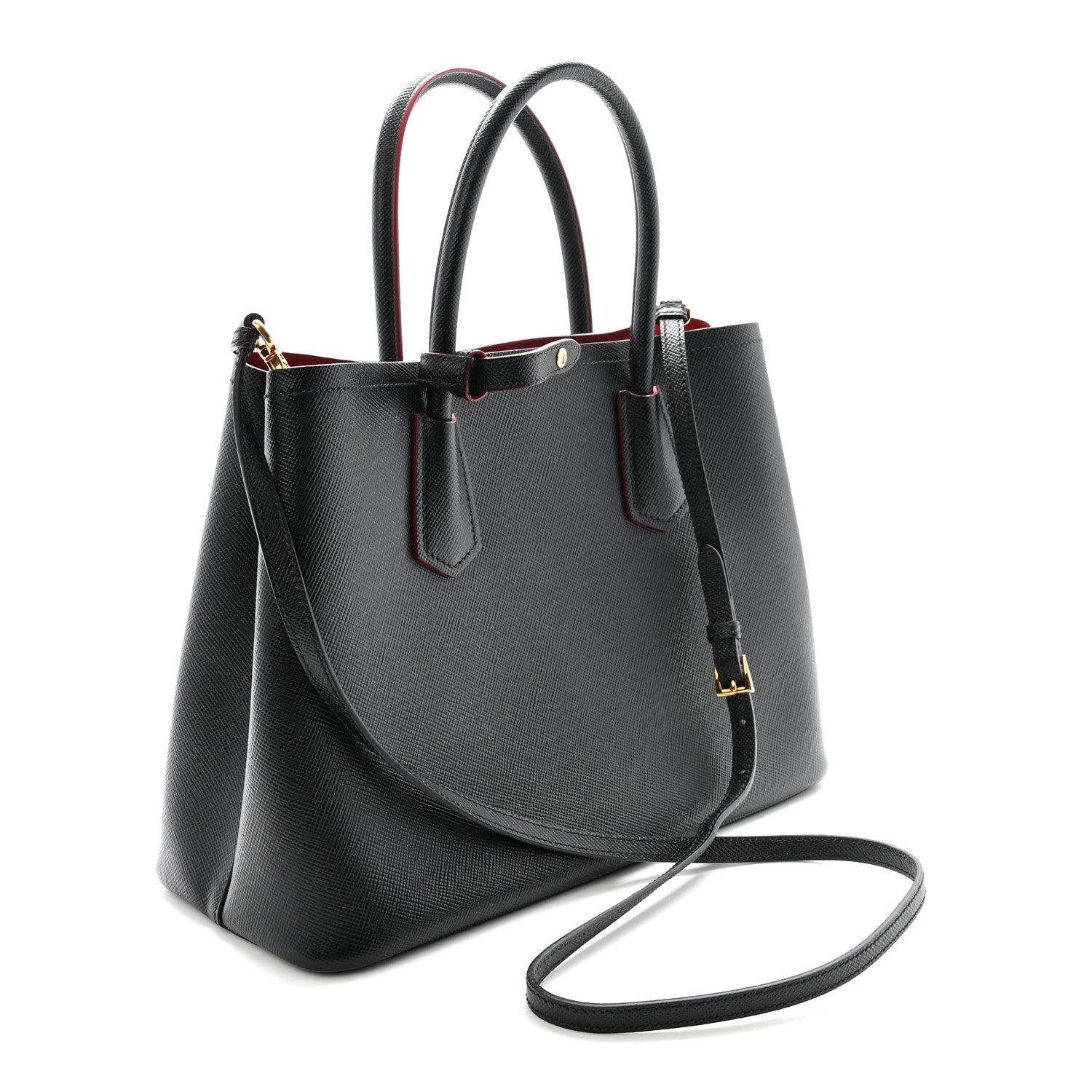 Prada Saffiano Cuir Medium Double Bag Black Fuoco