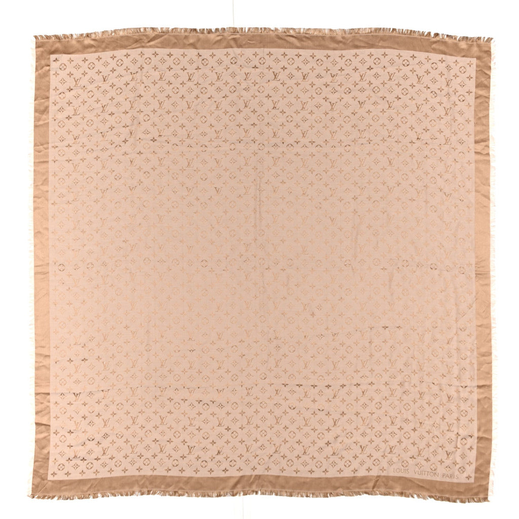 Louis Vuitton Silk Wool Monogram Denim Shawl  Beige Rose