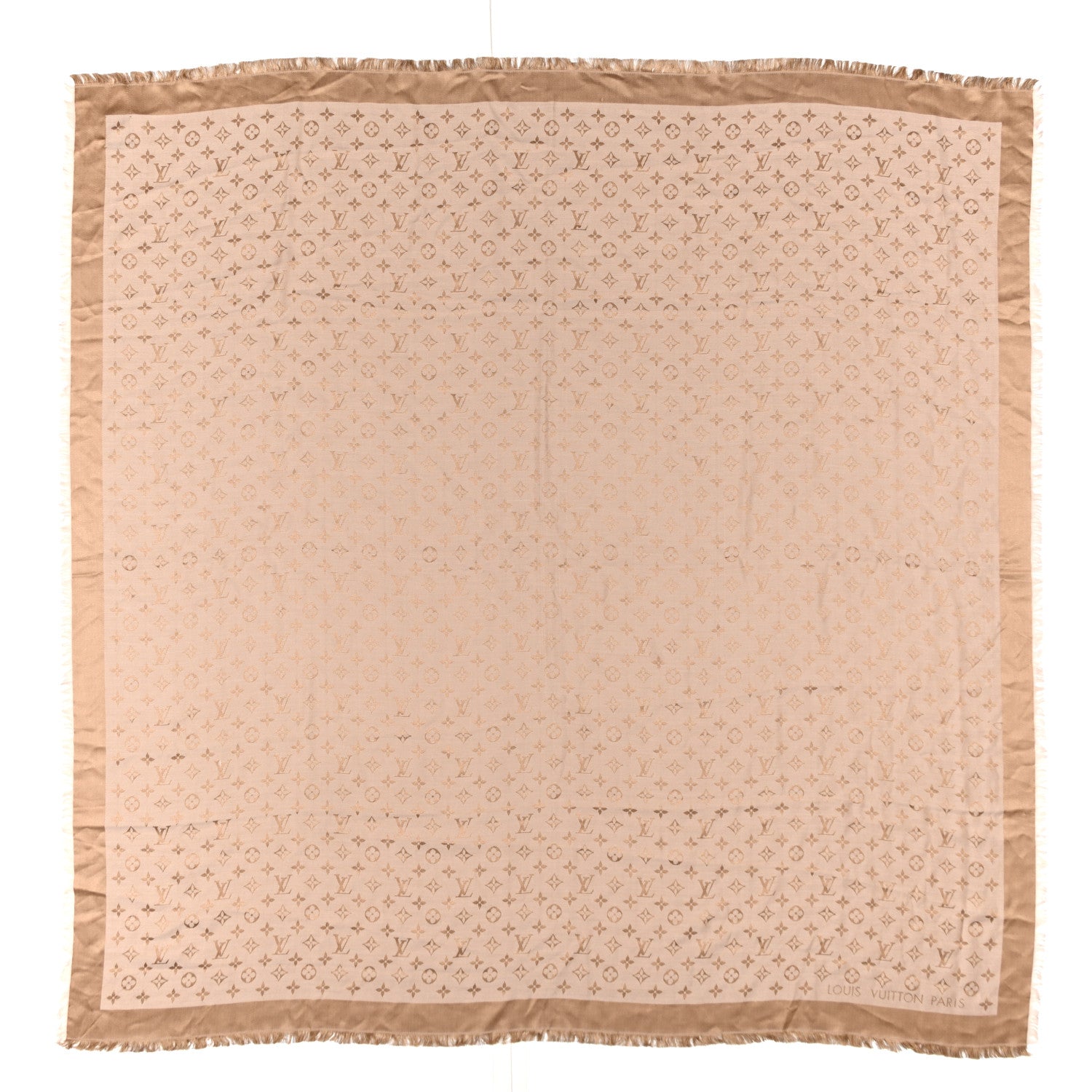 Louis Vuitton Silk Wool Monogram Denim Shawl  Beige Rose