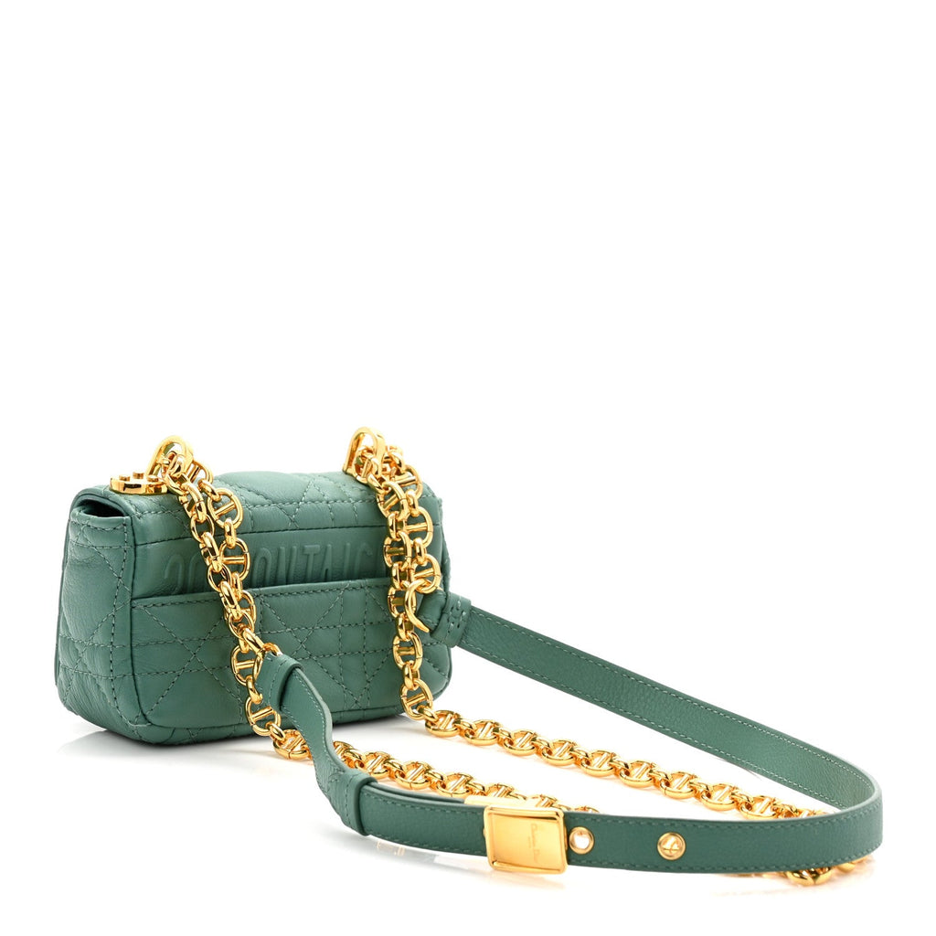 Christian Dior Supple Calfskin Cannage Micro Caro Bag Vert Tundra
