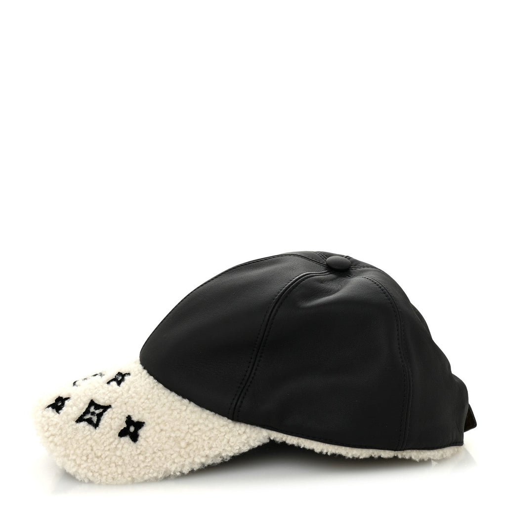 Louis Vuitton Calfskin Shearling Monogram Cap L Black