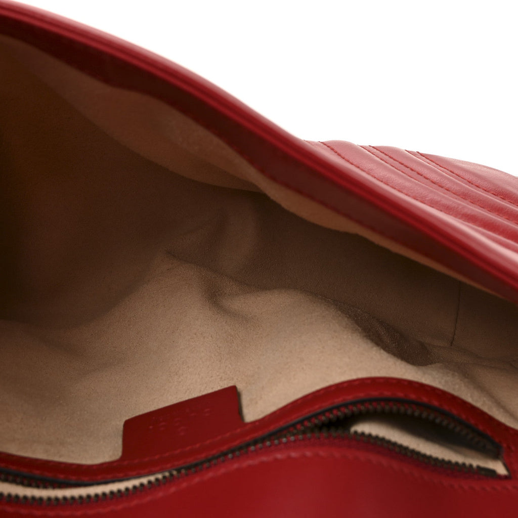 Gucci Calfskin Matelasse Small GG Marmont Shoulder Bag Hibiscus Red