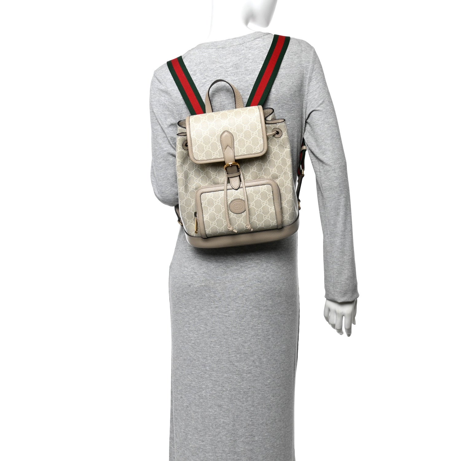 Gucci GG Supreme Monogram Azalea Calfskin Retro Interlocking G Buckle Backpack Beige Mystic White