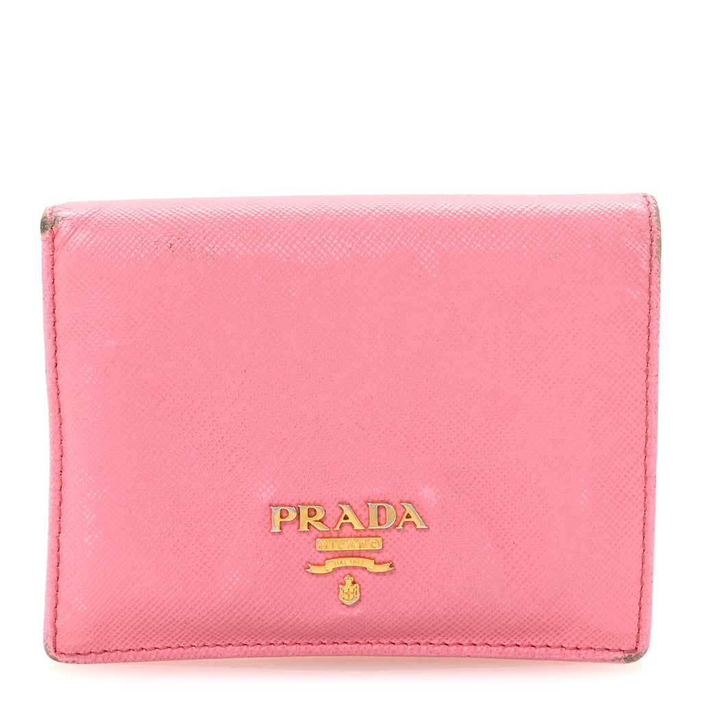 Prada Saffiano Metal Compact Snap Bi-Fold Wallet Geranio