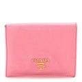 Prada Saffiano Metal Compact Snap Bi-Fold Wallet Geranio