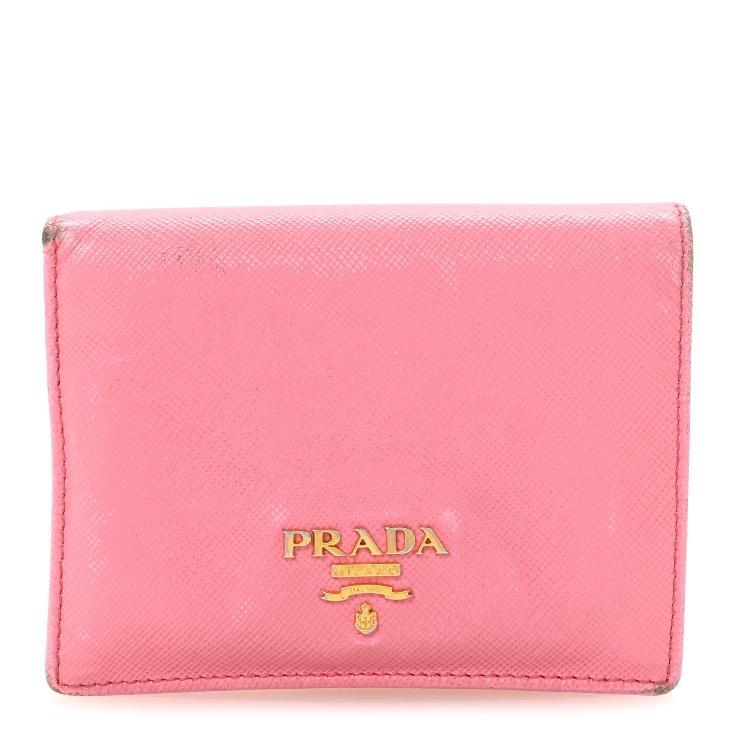Prada Saffiano Metal Compact Snap Bi-Fold Wallet Geranio