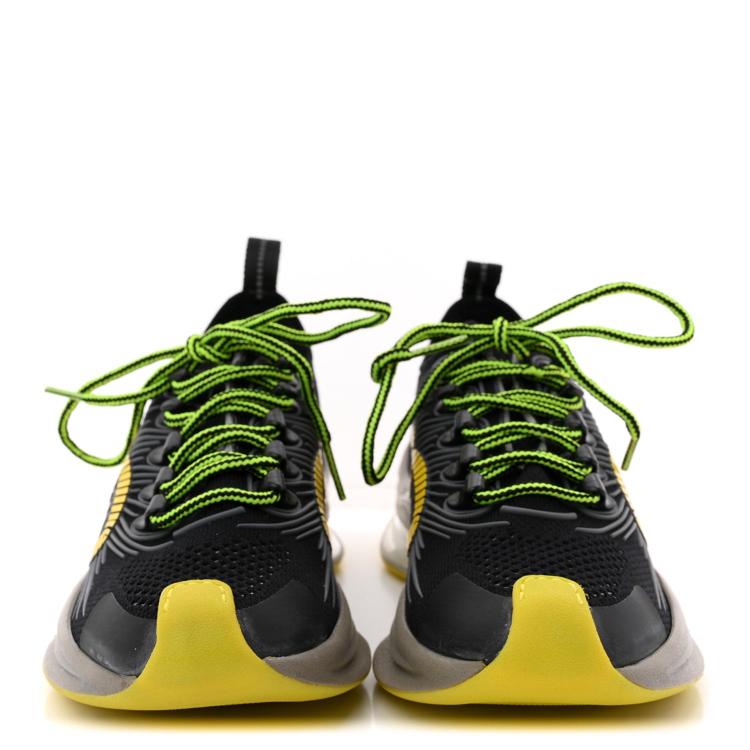 Gucci Technical Knit Fabric Waves Womens Gucci Run Sneakers 35 Black Silver Giallo Neon Yellow