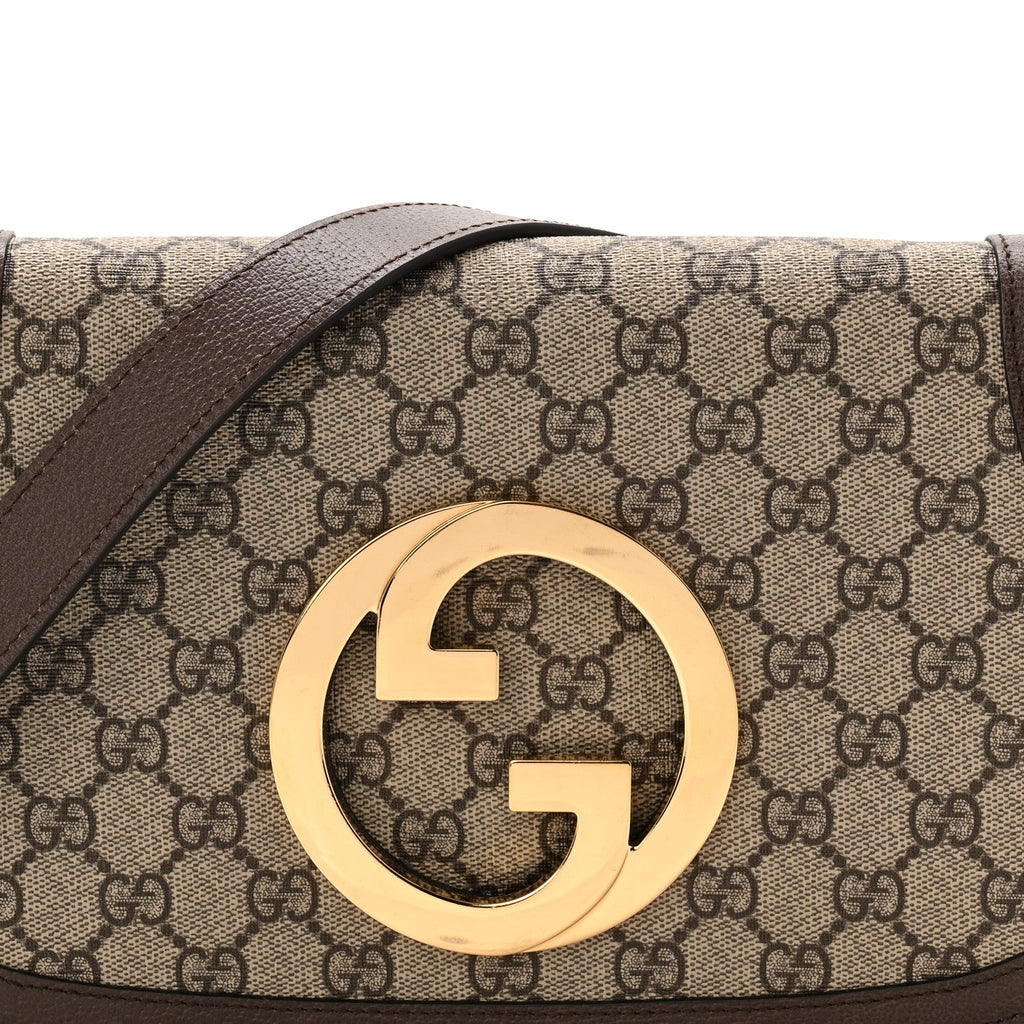Gucci GG Supreme Monogram Textured Dollar Calfskin Blondie Chain Shoulder Flap Bag Beige Ebony New Acero
