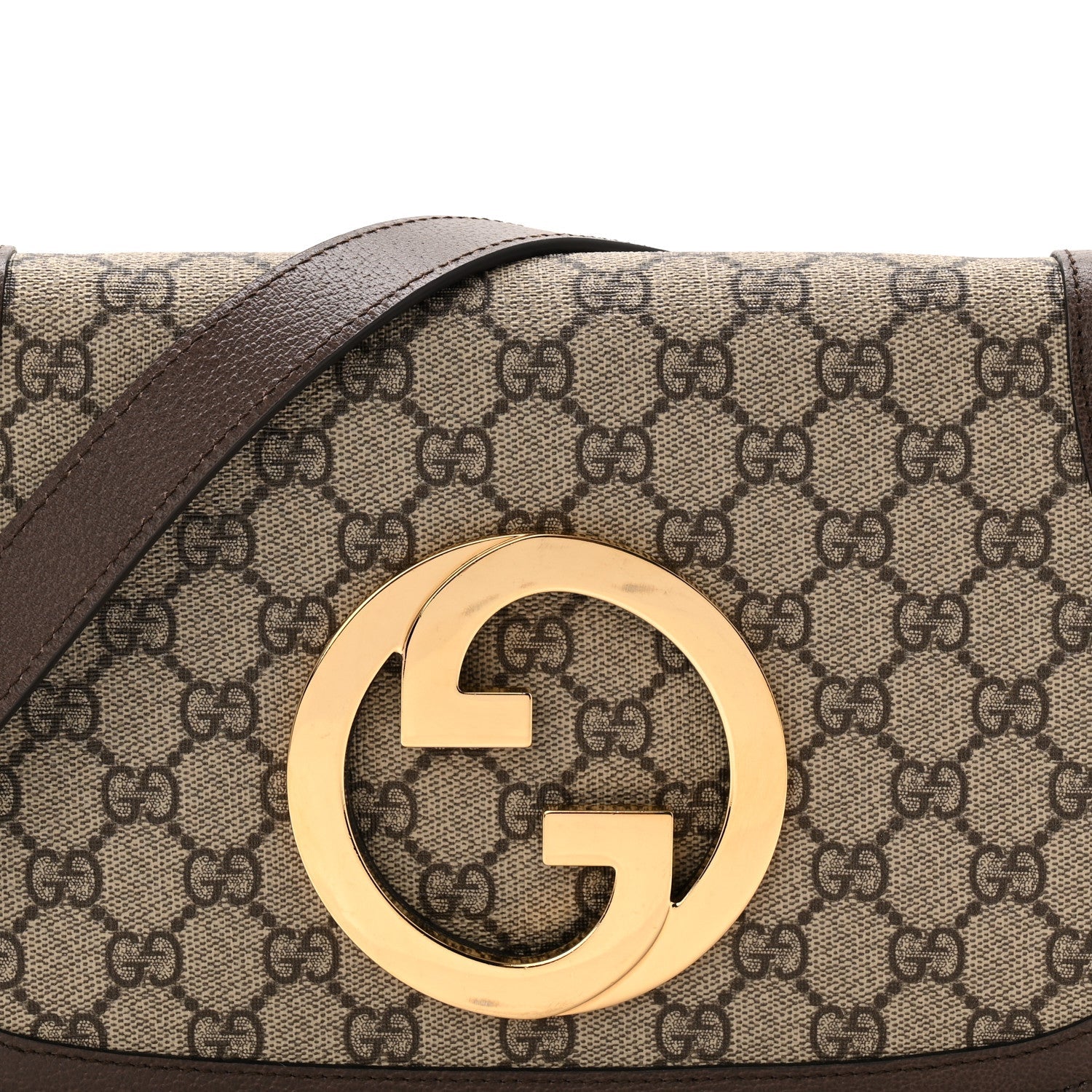 Gucci GG Supreme Monogram Textured Dollar Calfskin Blondie Chain Shoulder Flap Bag Beige Ebony New Acero