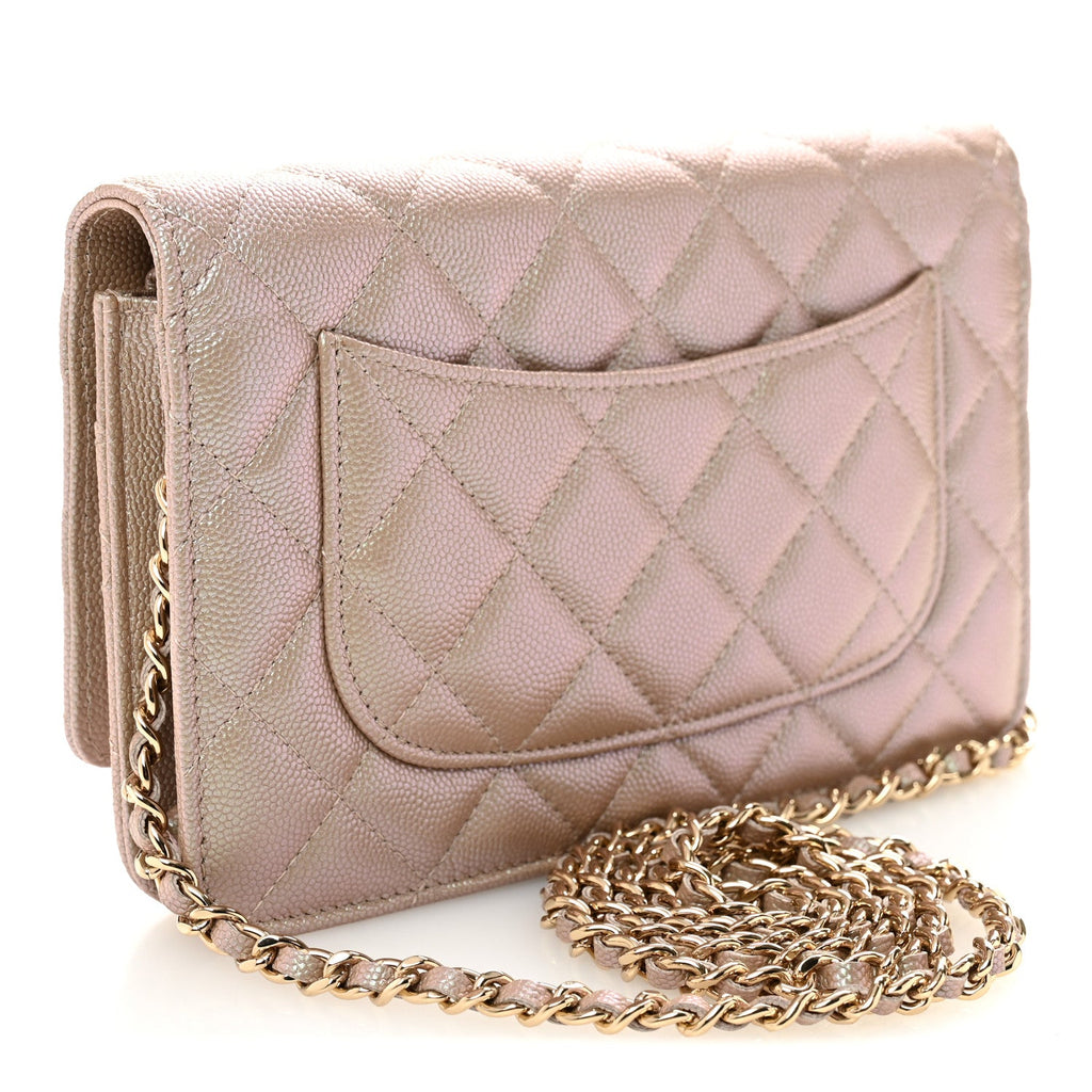 Chanel Iridescent Caviar Quilted Wallet on Chain WOC Beige