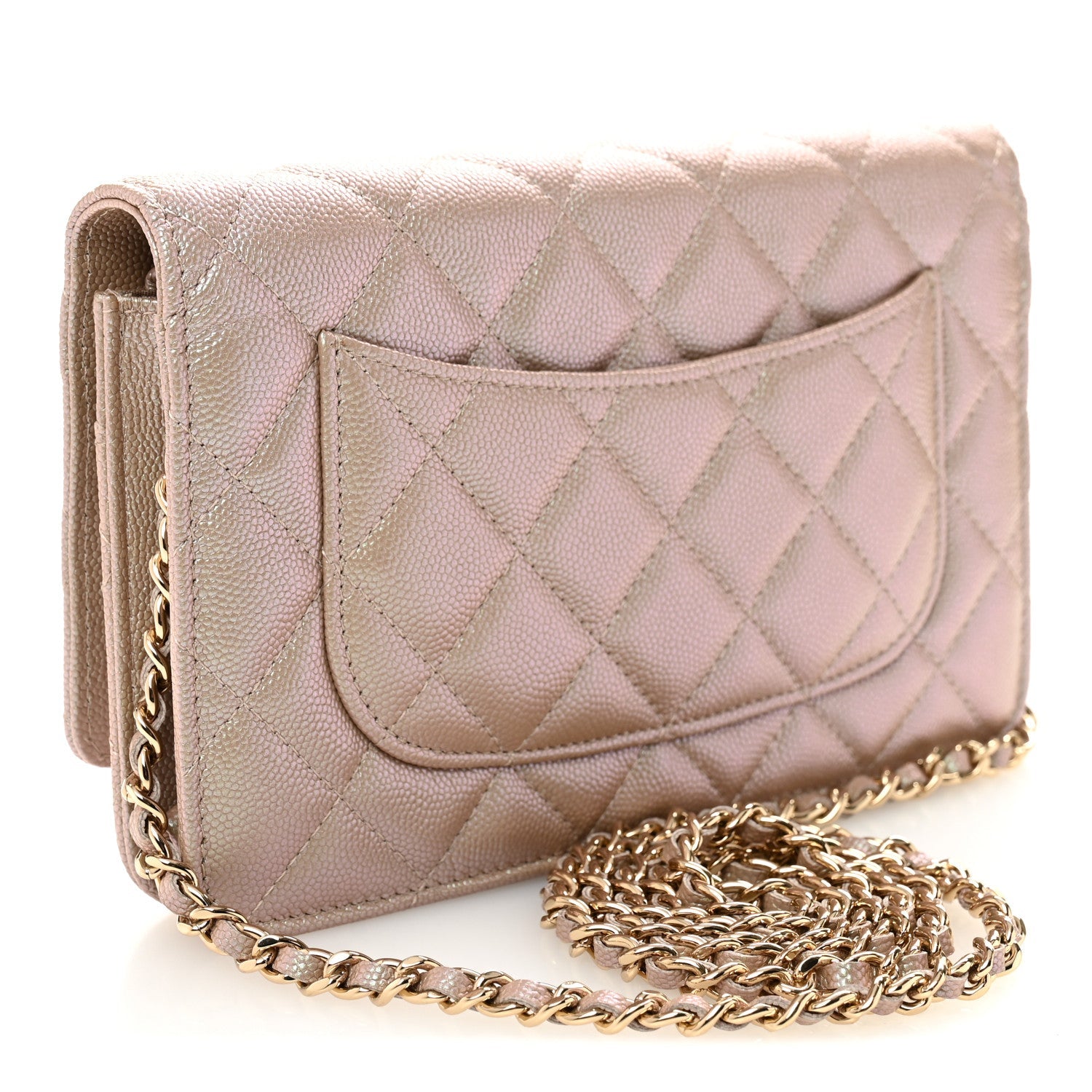 Chanel Iridescent Caviar Quilted Wallet on Chain WOC Beige