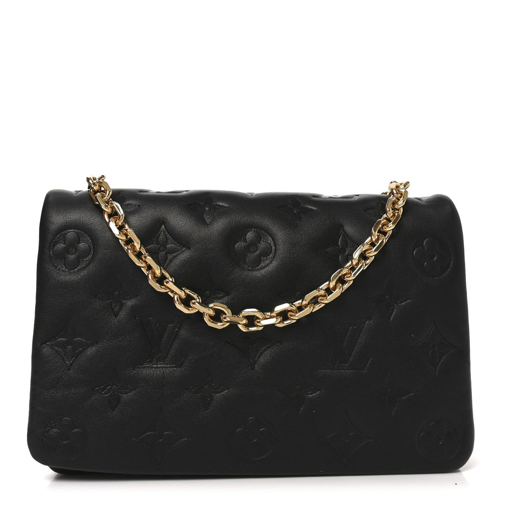 Louis Vuitton Lambskin Embossed Monogram Pochette Coussin Black