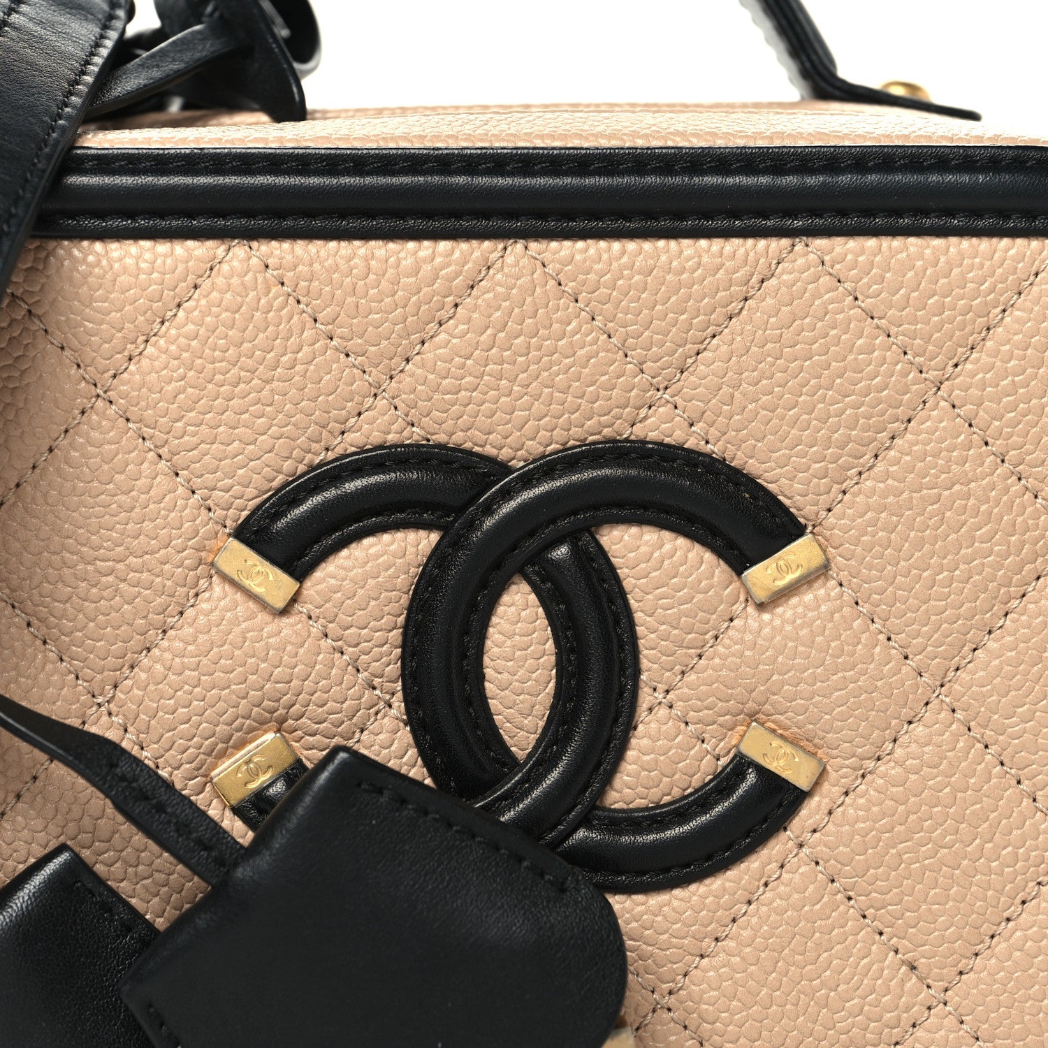 Chanel Caviar Quilted Small CC Filigree Vanity Case Beige Black