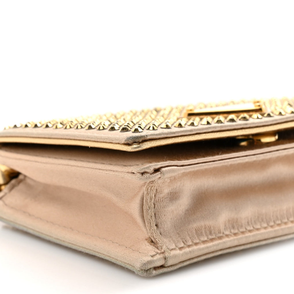 Prada Satin Crystal Metal Triangle Logo Card Holder With Strap Platino