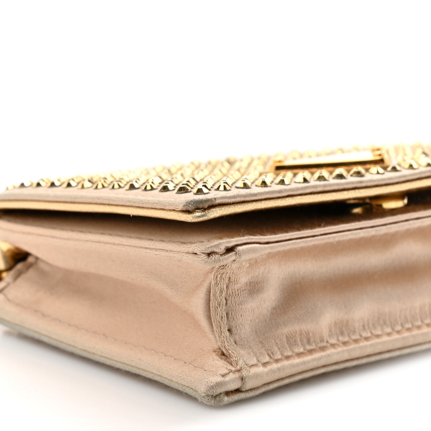 Prada Satin Crystal Metal Triangle Logo Card Holder With Strap Platino