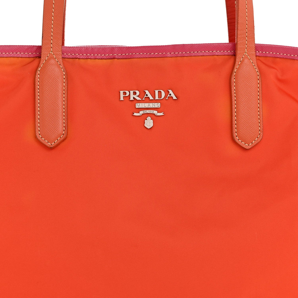 Prada Tessuto Nylon Saffiano Tote Papaya Ibisco
