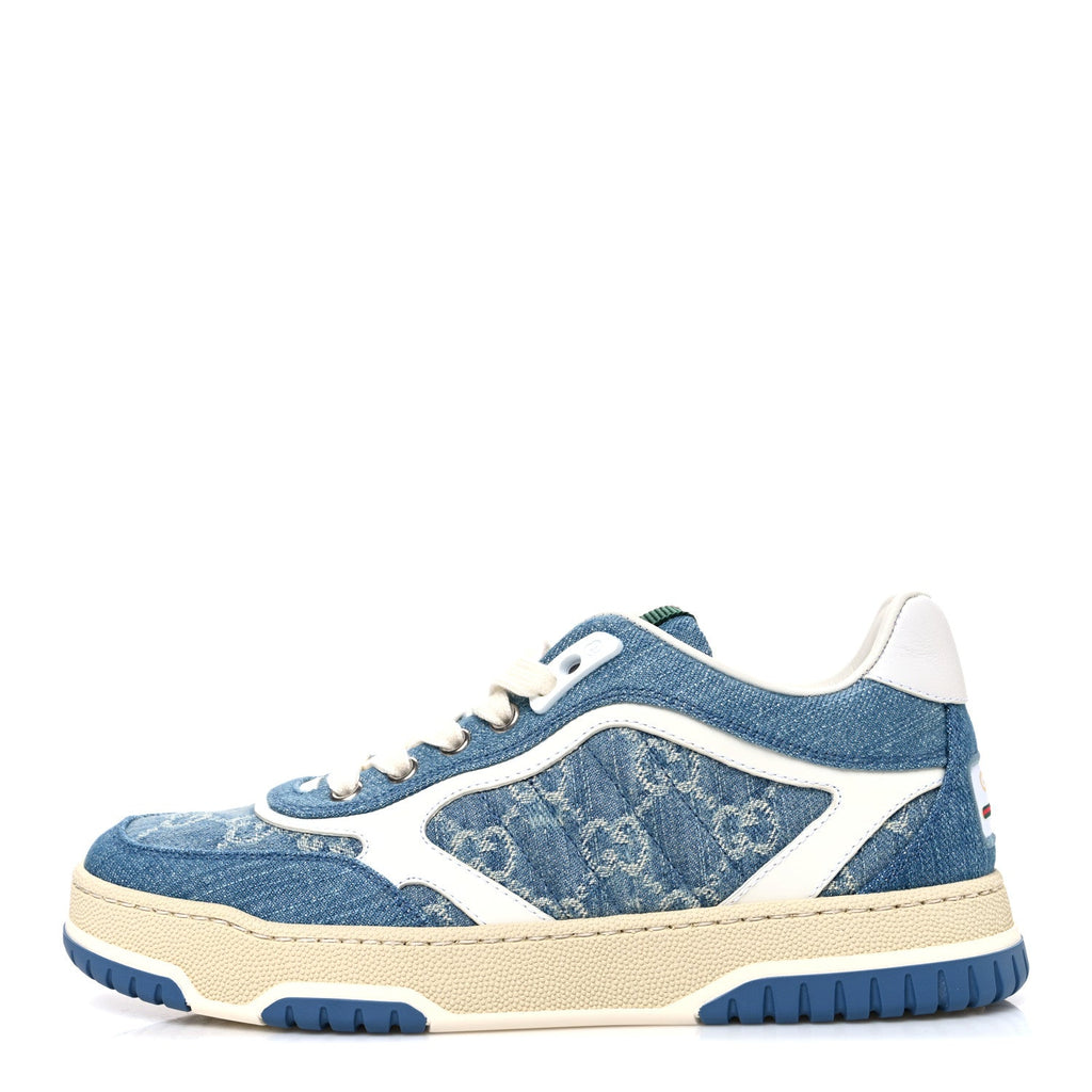 Gucci New Denim Delave GG Monogram Womens Re-Web Sneakers 36 Light Blue Royale