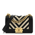 Chanel Fabric Chevron Braided Small Boy Flap Black White